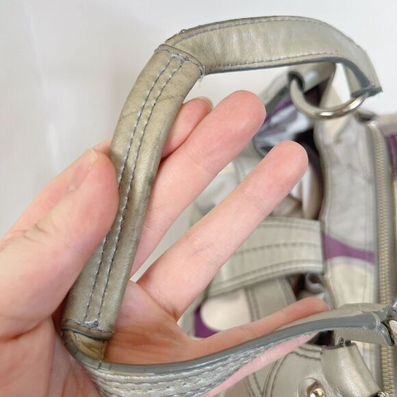 Coach y2k Vintage Signature Soho Satin Scarf Print Purple Silver Monogram Bag - Picture 3 of 10